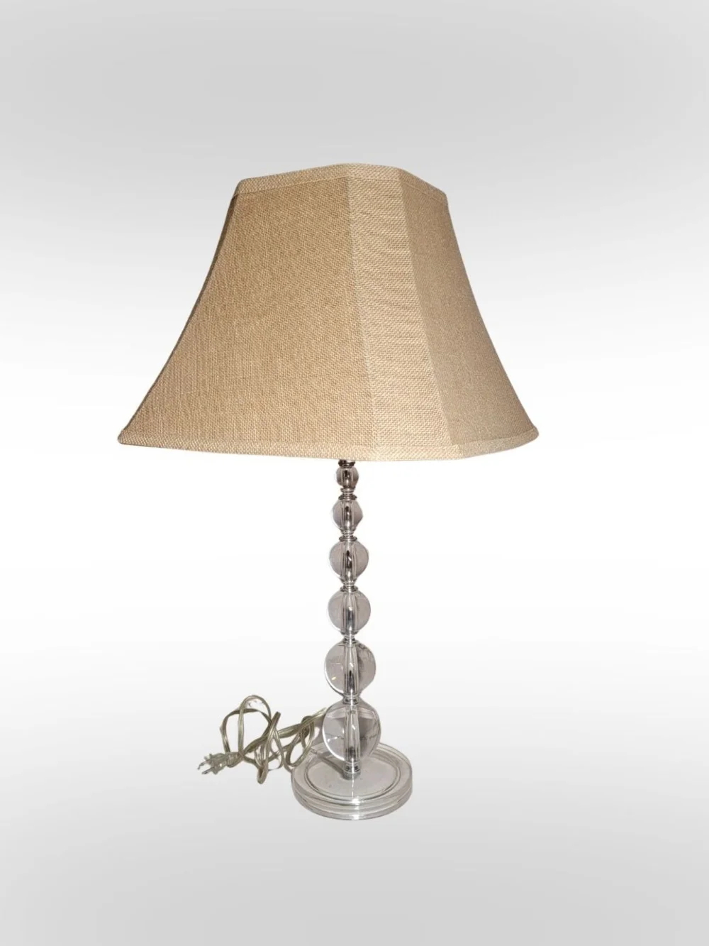 Modern Stacked Glass Orb Table Lamp with Burlap Shade | Neutral Home Decor